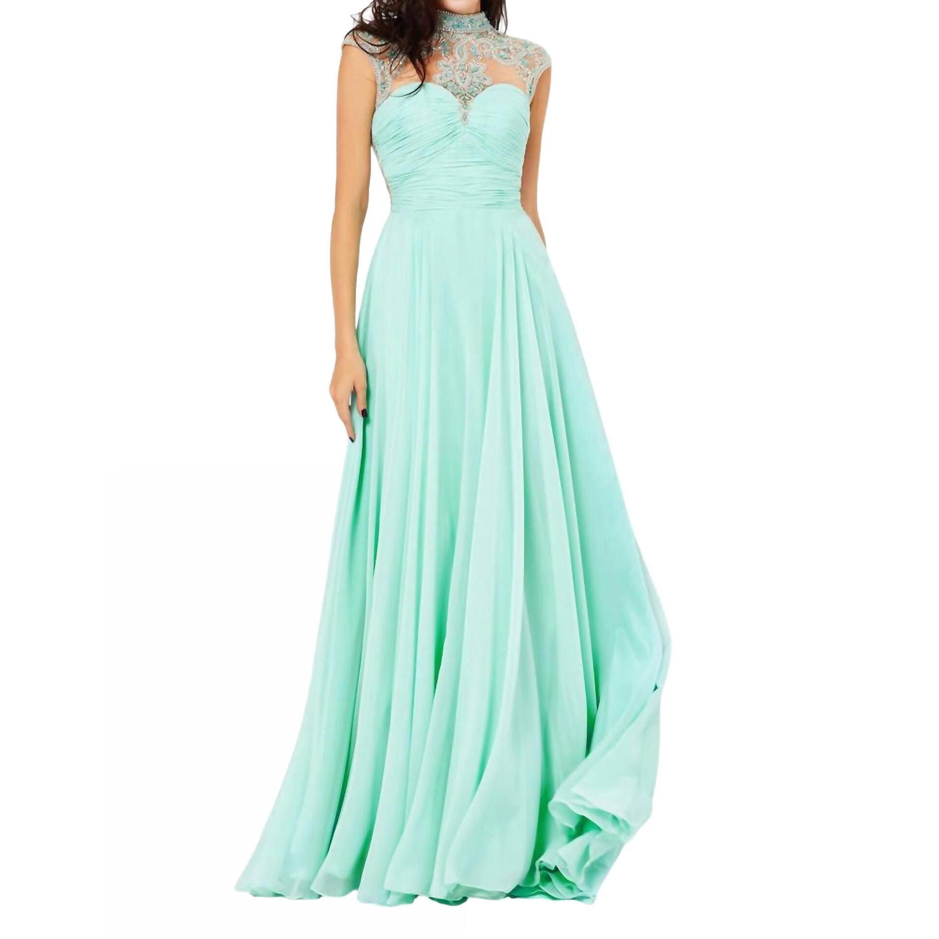 New Angela & Alison Beaded Full-Length Prom Dress In Mint